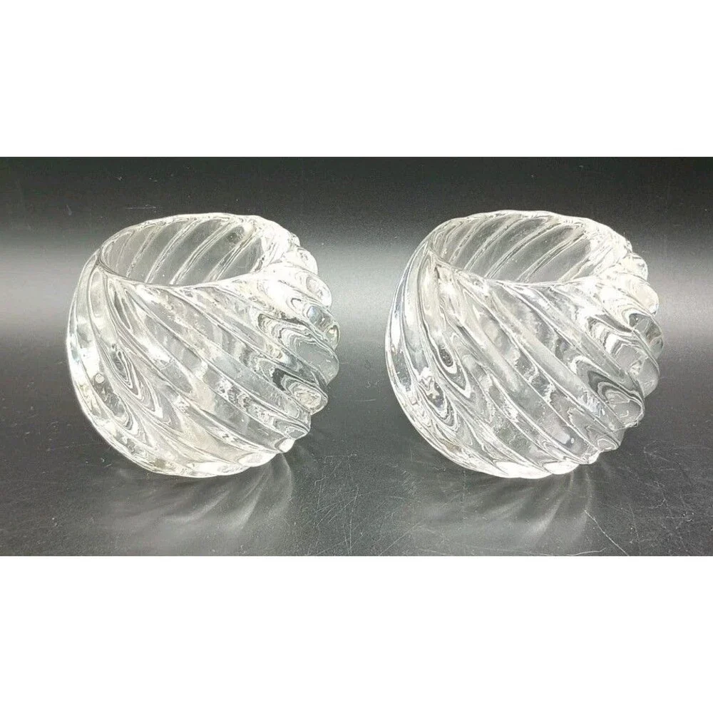 Vintage Crystal Swirl Votive Tealight Holders | Set of 2 | Heavy